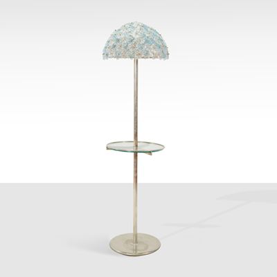 Seguso, Lampada da terra con fiori in vetro trasparente e colorato, Murano, anni '70-80