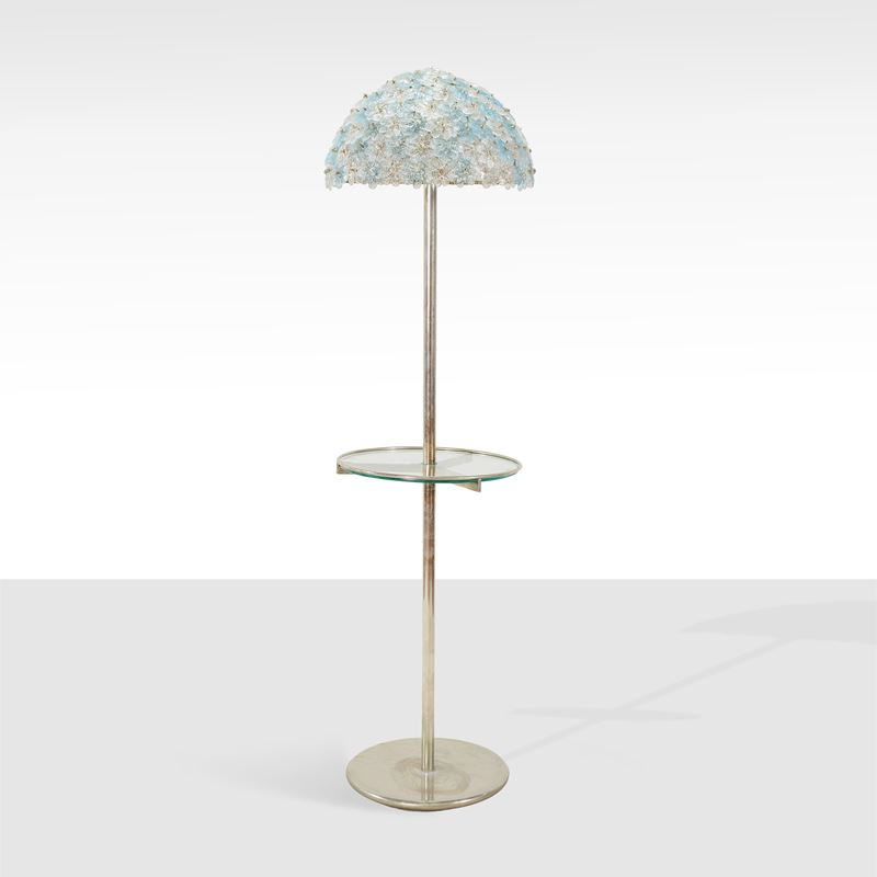 Seguso, Lampada da terra con fiori in vetro trasparente e colorato, Murano, anni '70-80