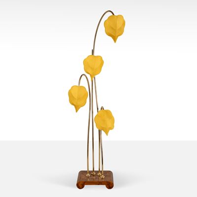 Lampada da terra, Manifattura italiana, anni '60-'70, ottone e legno