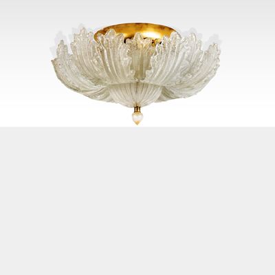 Barovier & Toso, Lampada da soffitto in ottone e vetro raggrinzato