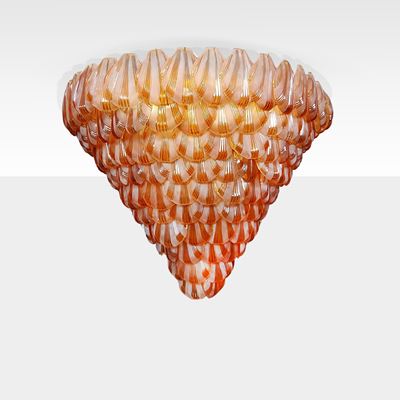 Lampada da soffitto in vetro opalino e vetro colorato, Manifattura italiana