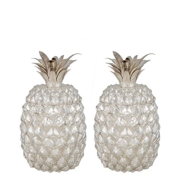 Pair of silver pineapple-shaped containers