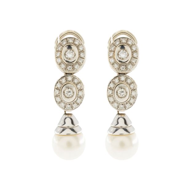 18kt white gold pearl and diamond pendant earrings  - Auction Jewels and Watches Web Only - Colasanti Casa d'Aste