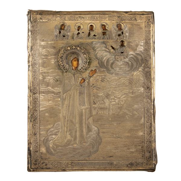 Icona raffigurante Madonna con Cristo Pantocratore  (Russia, 1893)  - Asta Dipinti, Arredi e Oggetti d'Arte Web Only - Colasanti Casa d'Aste