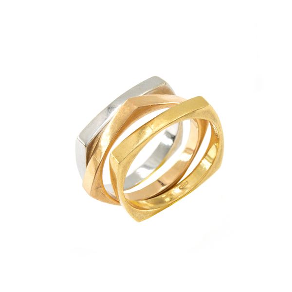 Gucci three 18kt three-color gold squared rings  - Auction Jewels and Watches Web Only - Colasanti Casa d'Aste