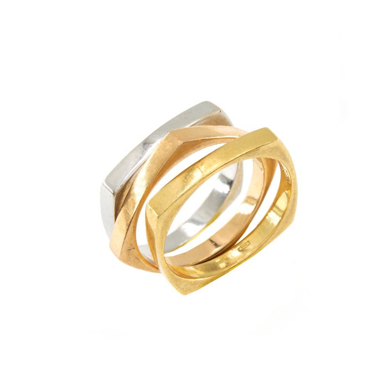 Gucci, Tre fedi squadrate in oro a tre colori 18kt
