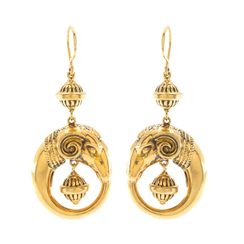 Orecchini Borbonici in Oro Giallo 14kt con Testa di Ariete