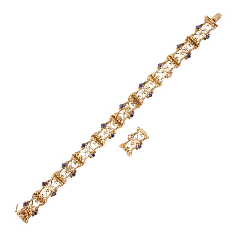 Bracciale in oro giallo 18kt con zaffiri tondi, 26 gr.
