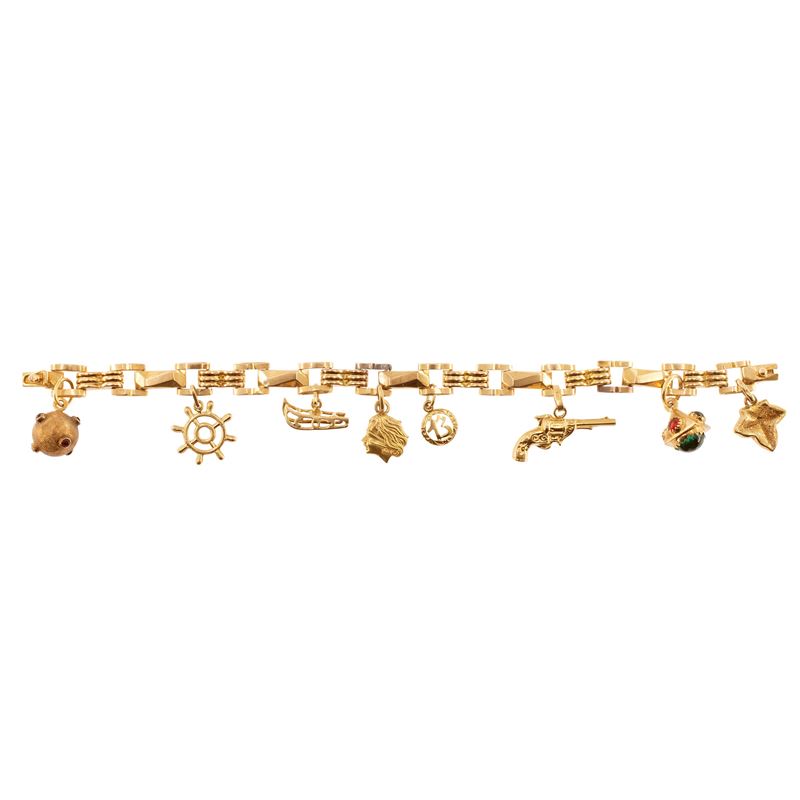 Bracciale charms, oro giallo 18kt, anni '40/'50