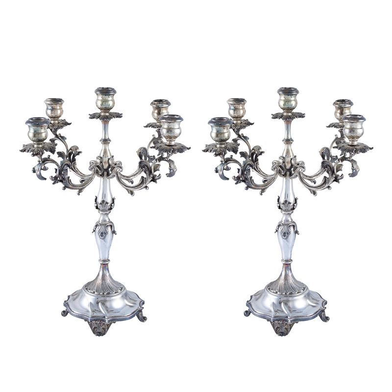 Coppia di Candelabri in Argento a 5 Luci