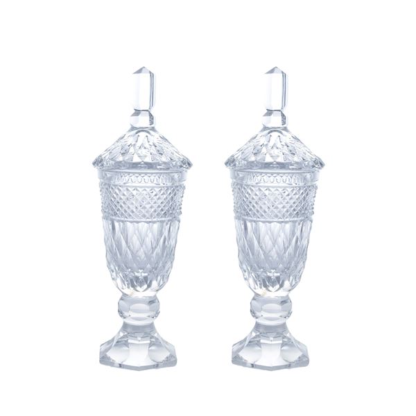 Pair of crystal vases with lids  (20th century)  - Auction Fine Silver and the Art of the Table - Colasanti Casa d'Aste