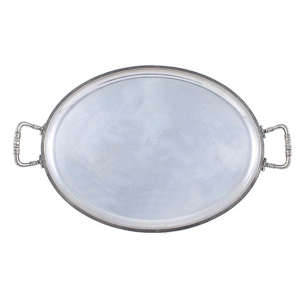 Oval silver tray with two handles