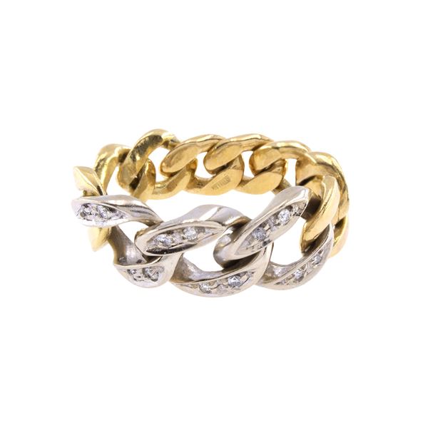 Anello maglia groumette morbida in oro a due colori 18kt