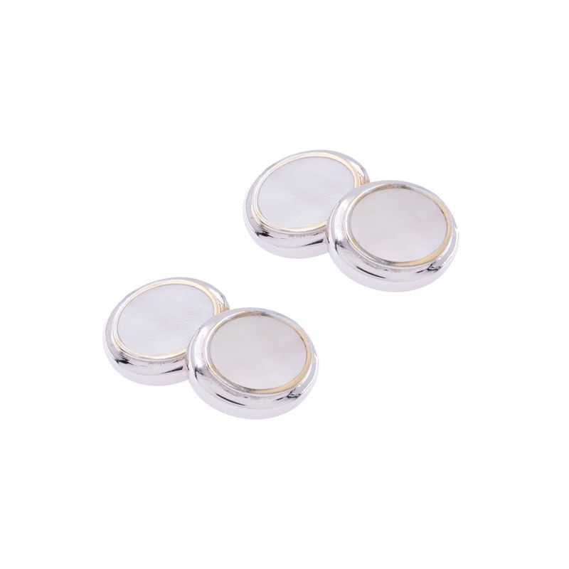 Gemelli ovali in oro bianco 18kt con inserti in madreperla