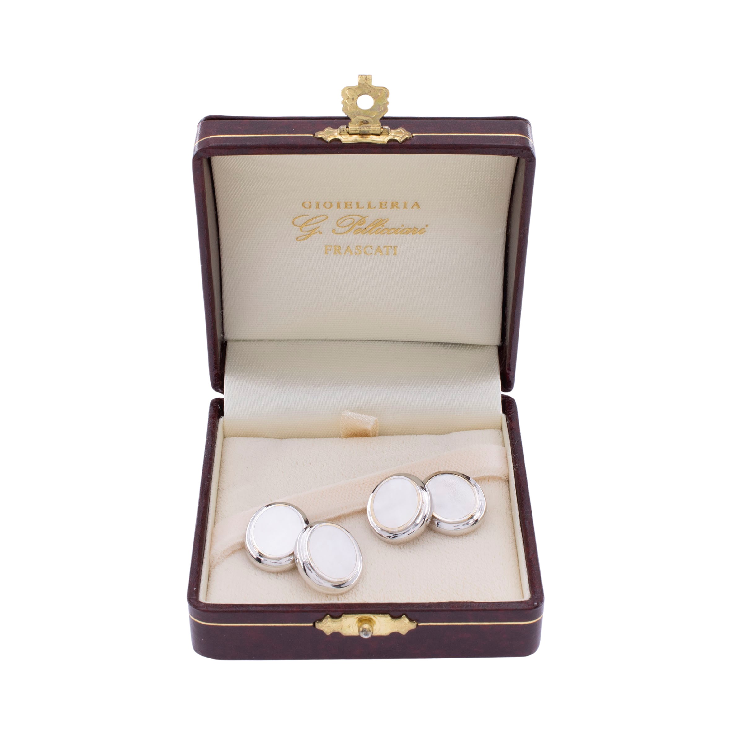 Gemelli ovali in oro bianco 18kt con inserti in madreperla