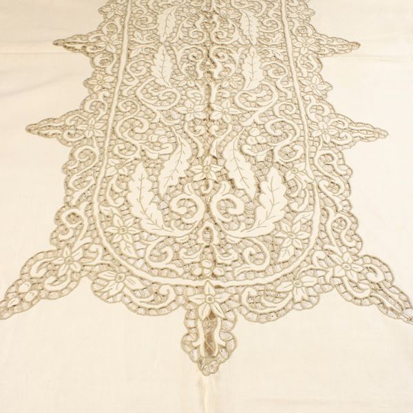 Embroidered linen tablecloth