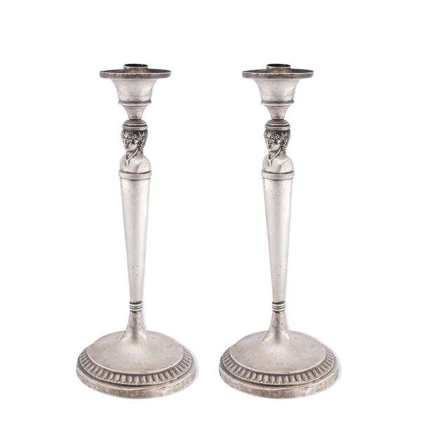 Pair of silver candlesticks  (Rome, 19th century)  - Auction Fine Silver and the Art of the Table - Colasanti Casa d'Aste