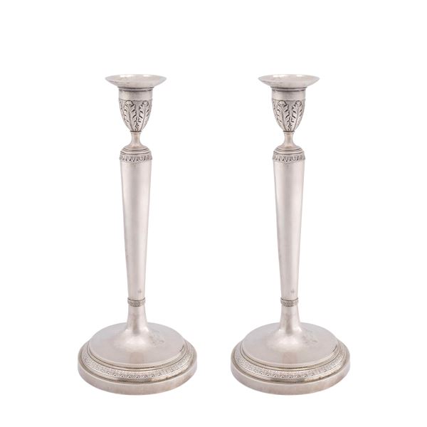 Pair of silver candlesticks  (Rome, 19th century)  - Auction Fine Silver and the Art of the Table - Colasanti Casa d'Aste