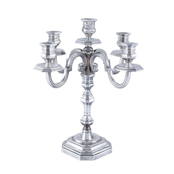 Candelabro in argento a cinque luci  (Italia, XX Sec.)  - Asta Argenti e l'Arte della Tavola - Colasanti Casa d'Aste