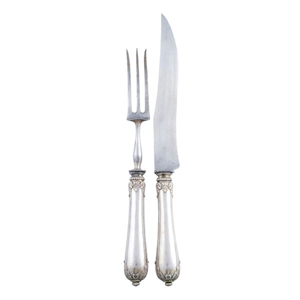 Silver and steel roasting cutlery set