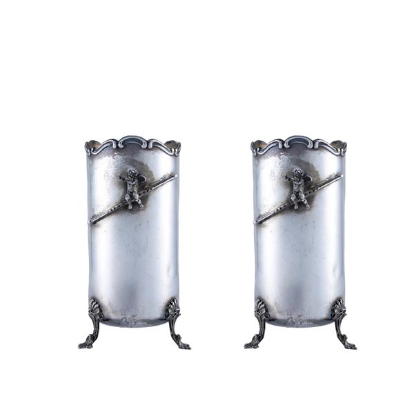 Pair of silver breadstick holders