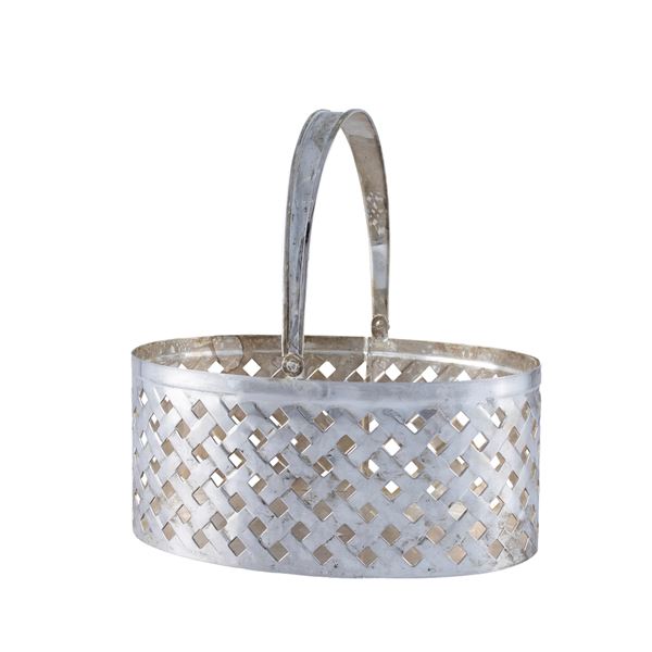 Silver metal centerpiece basket