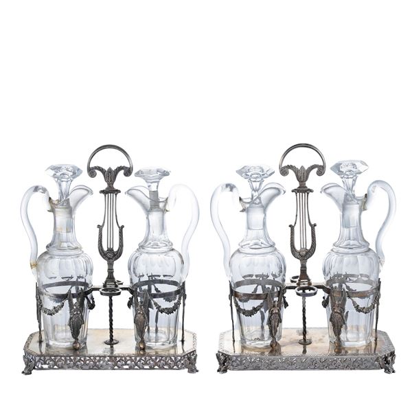 Pair of silver and glass cruets  (Rome, 19th century)  - Auction Fine Silver and the Art of the Table - Colasanti Casa d'Aste