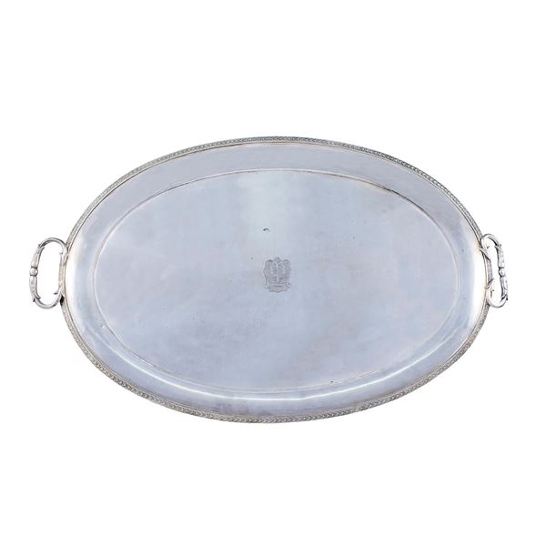 Oval silver tray with two handles