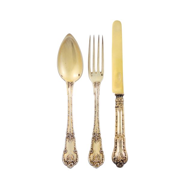 Silver and vermeil dessert cutlery set  (36)
