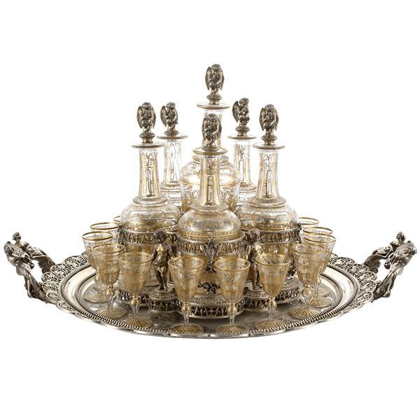 Important  silver and glass liqueur service