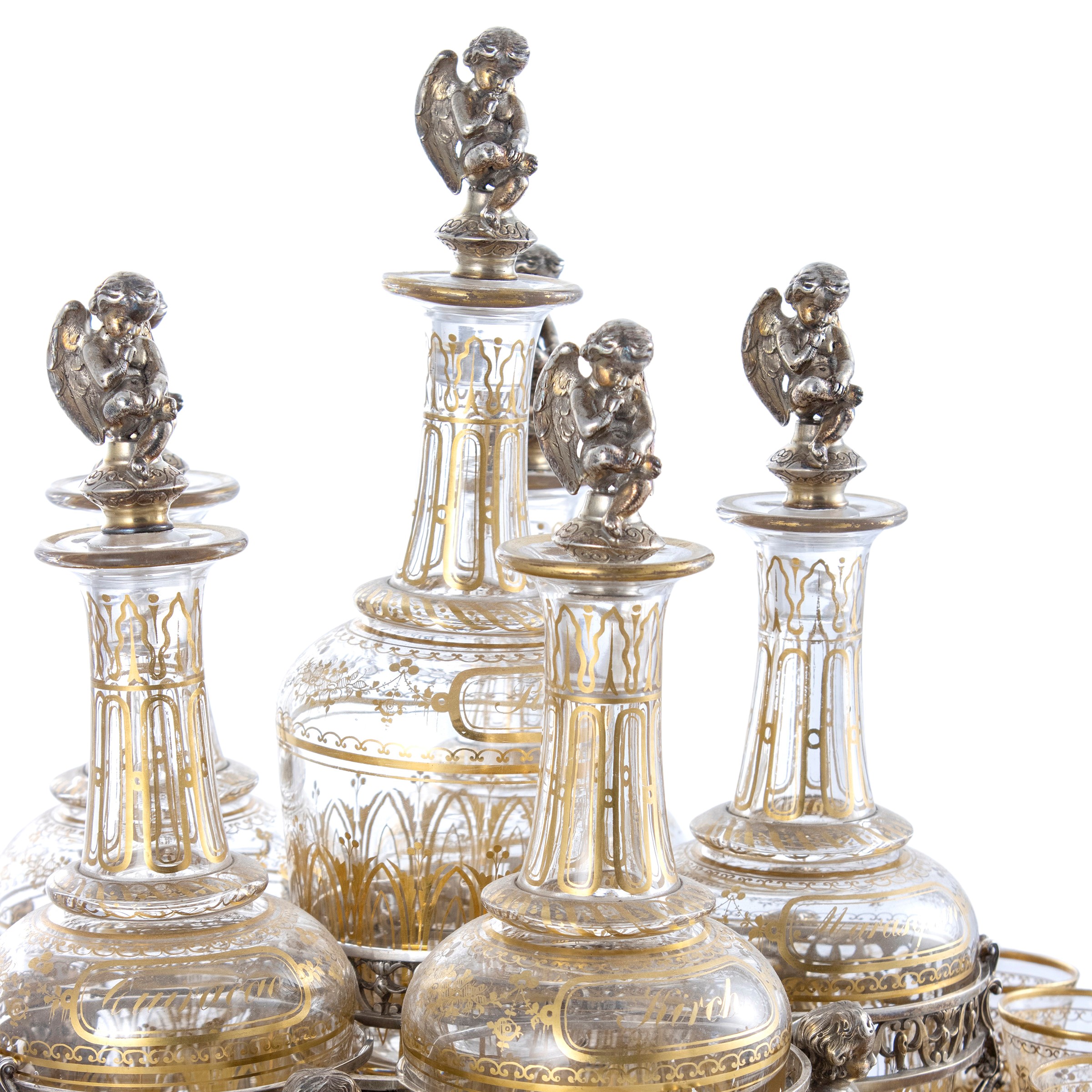 Importante servizio da liquore in argento e vetro