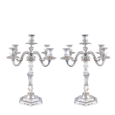 Coppia di Candelabri in Argento a Cinque Luci
