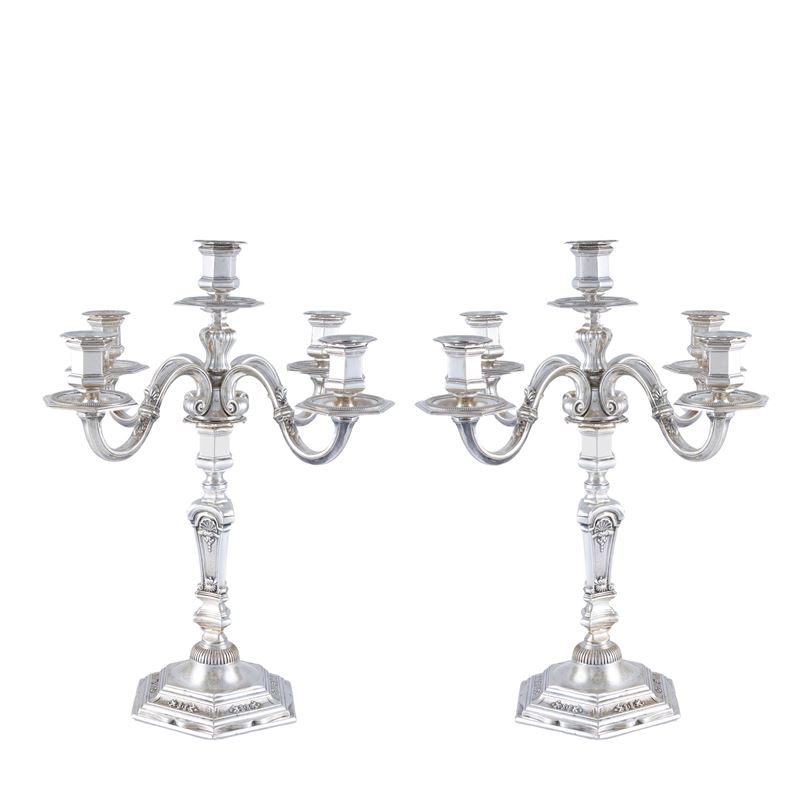 Coppia di Candelabri in Argento a Cinque Luci