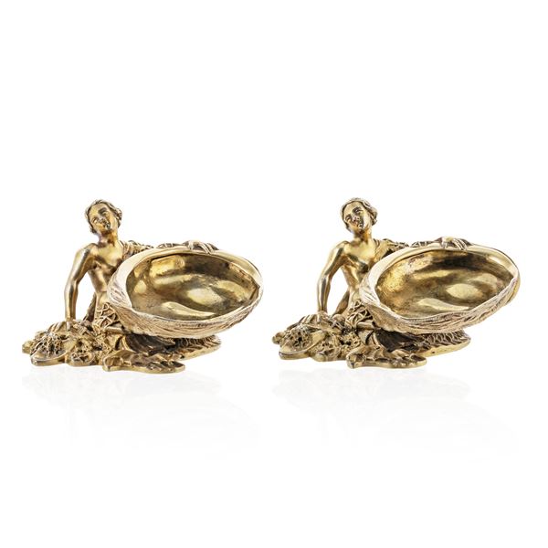 Pair of gilded silver salt cellars