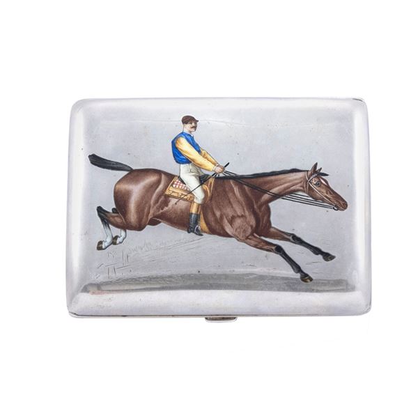 Silver and enamel cigarette box