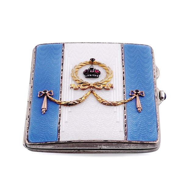 Silver and enamel cigarette box