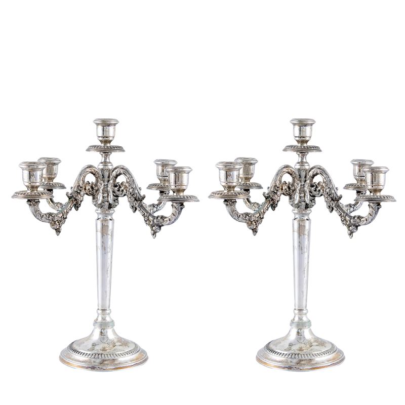 Coppia di Candelabri in Argento a Cinque Luci