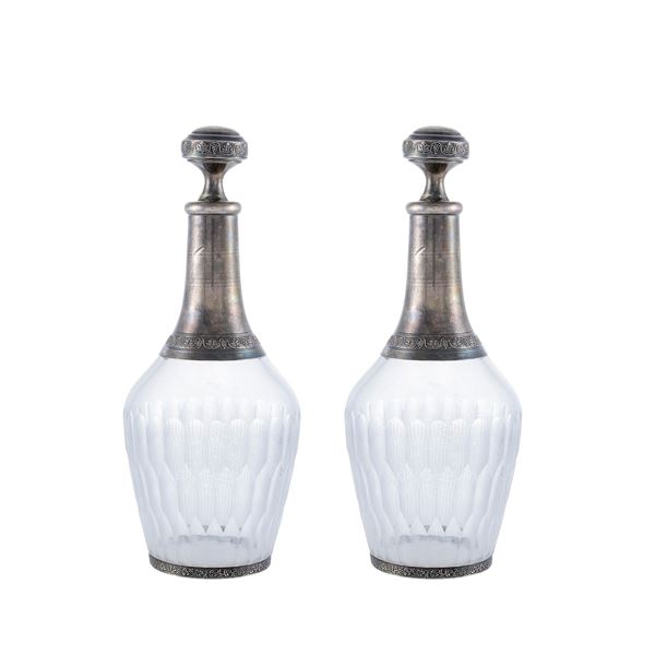 Pair of silver and cut glass bottles