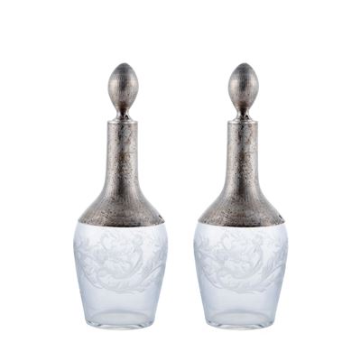 Coppia di Ampolle in Argento e Vetro Inciso