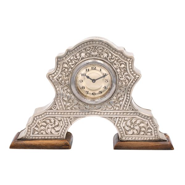 Silver and wood Table clock  (early 20th century)  - Auction Fine Silver and the Art of the Table - Colasanti Casa d'Aste