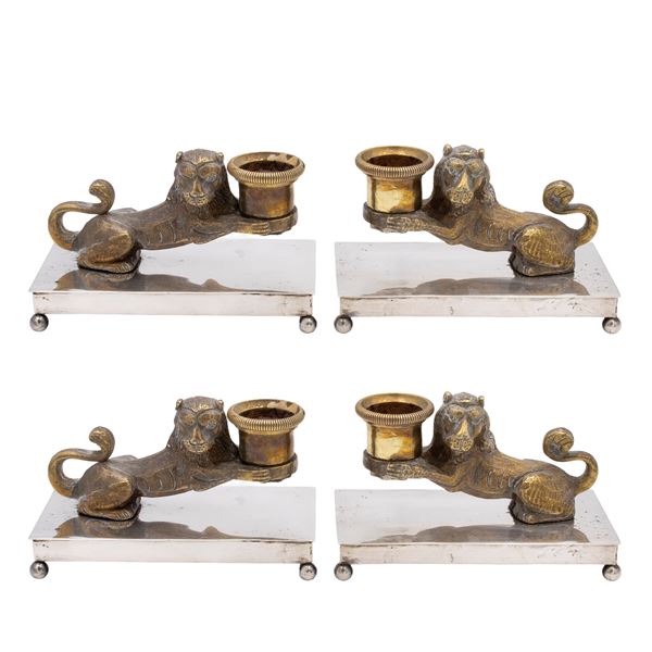 Four  silver and bronze candlesticks  (19th century)  - Auction Fine Silver and the Art of the Table - Colasanti Casa d'Aste