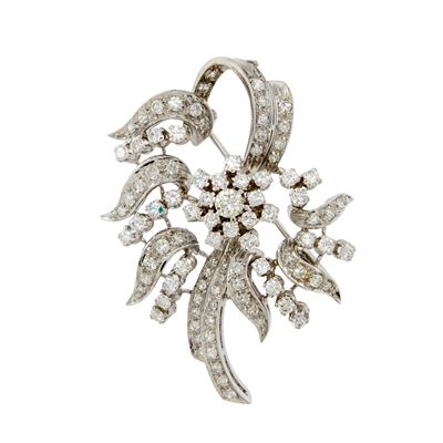 Spilla a Motivo Floreale in Oro Bianco 18kt e Diamanti