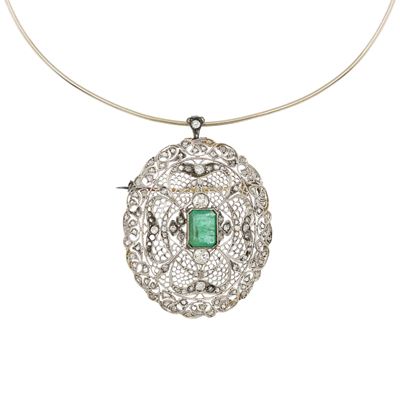 Antico Pendente Spilla in Oro Bianco e Giallo 18kt