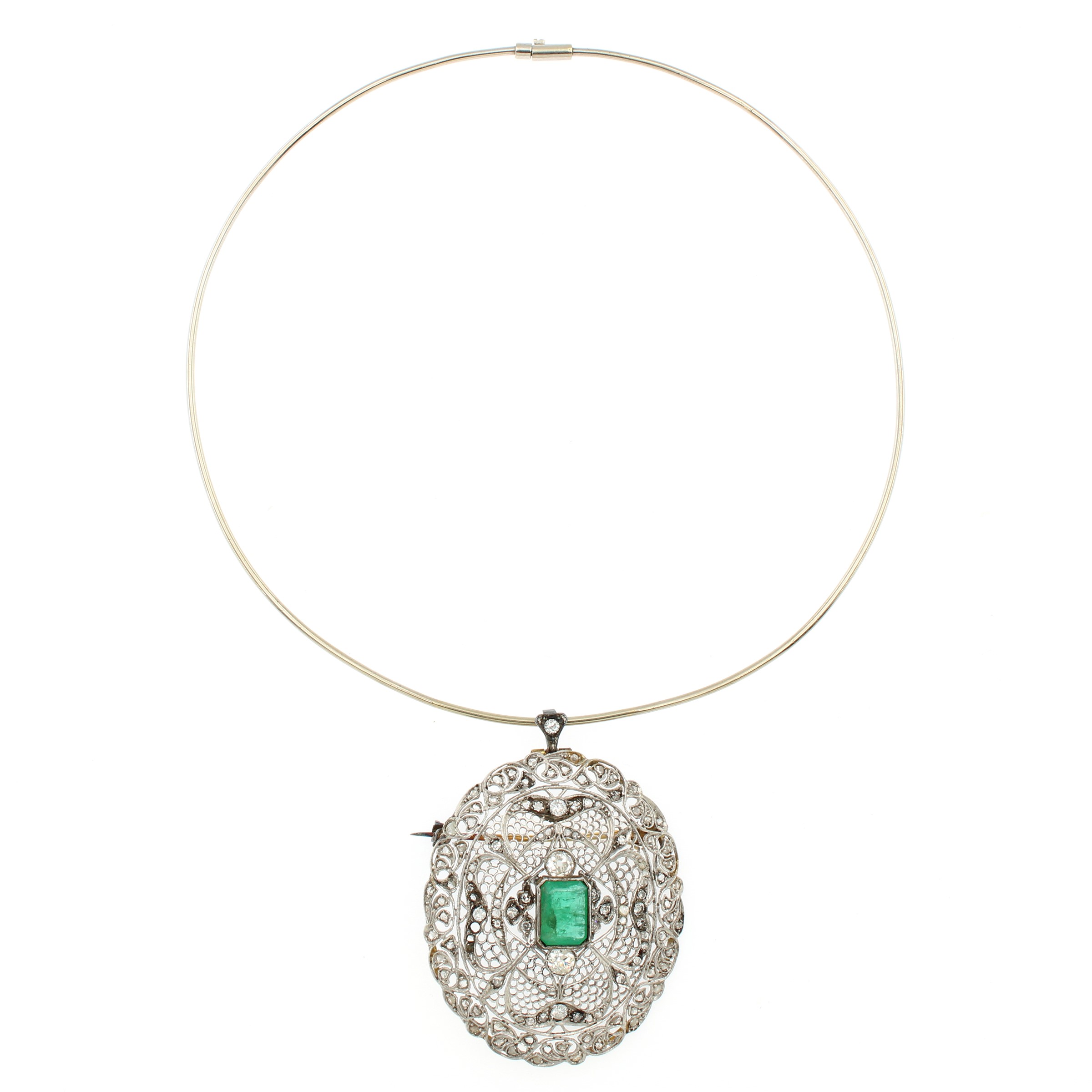Antico Pendente Spilla in Oro Bianco e Giallo 18kt