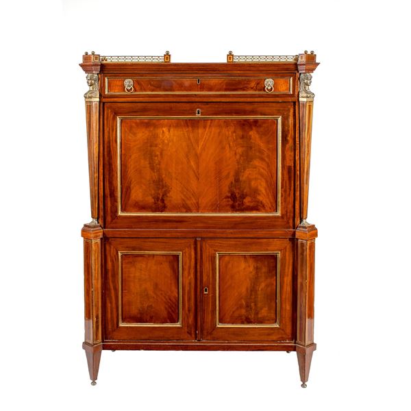 Mahogany and mahogany feather secretaire