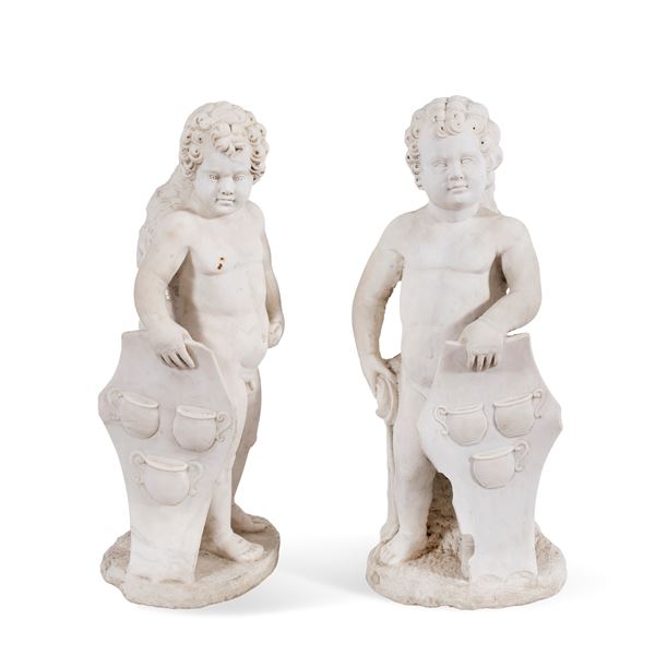 Coppia di sculture in marmo  (XX Sec.)  - Asta Dipinti Antichi e del XIX Secolo Arredi e Sculture - Colasanti Casa d'Aste