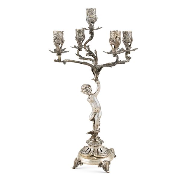 Five-flame silver candelabra