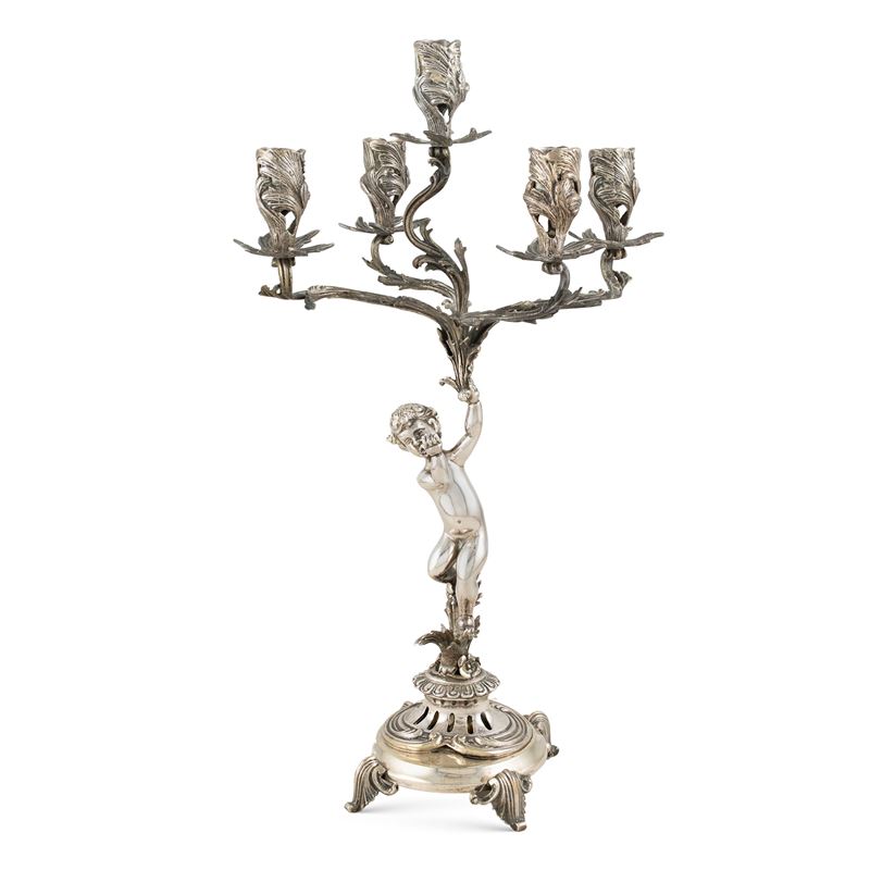 Candelabro in Argento a Cinque Fiamme