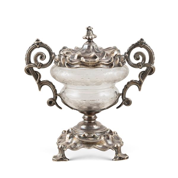 Silver and engraved glass compote pot  (France, 19th-20th century)  - Auction Fine Silver and the Art of the Table - Colasanti Casa d'Aste