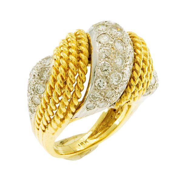 Anello in oro giallo e bianco 18kt